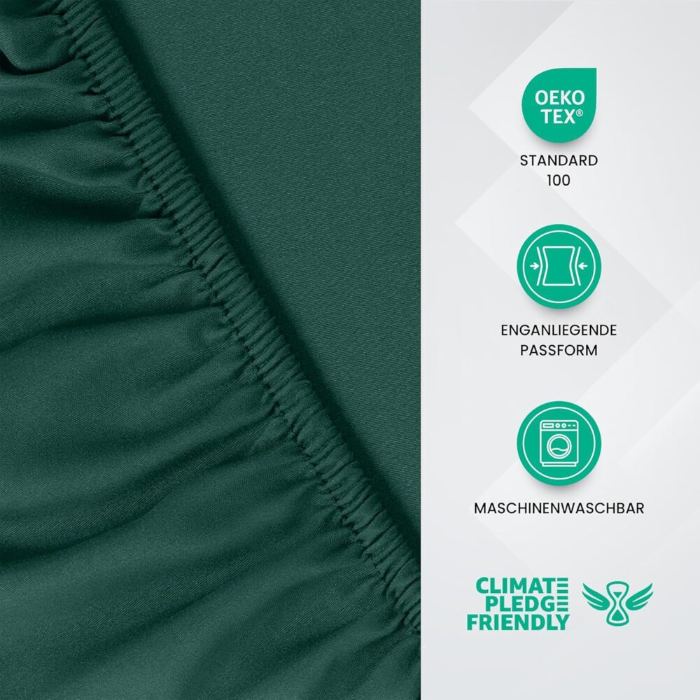 Fitted Sheet 140 x 200 cm – Green, Oeko-Tex Certified, Brushed Polyester, 35 cm Deep Pocket – Bild 2