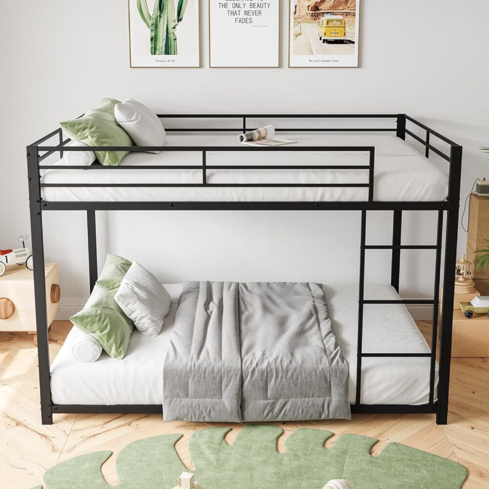 "Metall-Etagenbett 140 x 200 cm – Kinder-Etagenbett, Doppelbett mit Lattenrost und Absturzsicherung, für Jungen und Erwachsene (Schwarz, 140 x 200 cm)" – Bild 3