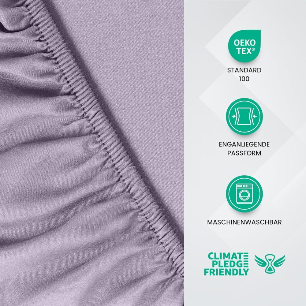 Fitted Sheet 160 x 200 cm – Lavender, Oeko-Tex Certified, Brushed Polyester, 35 cm Deep Pocket – Bild 2