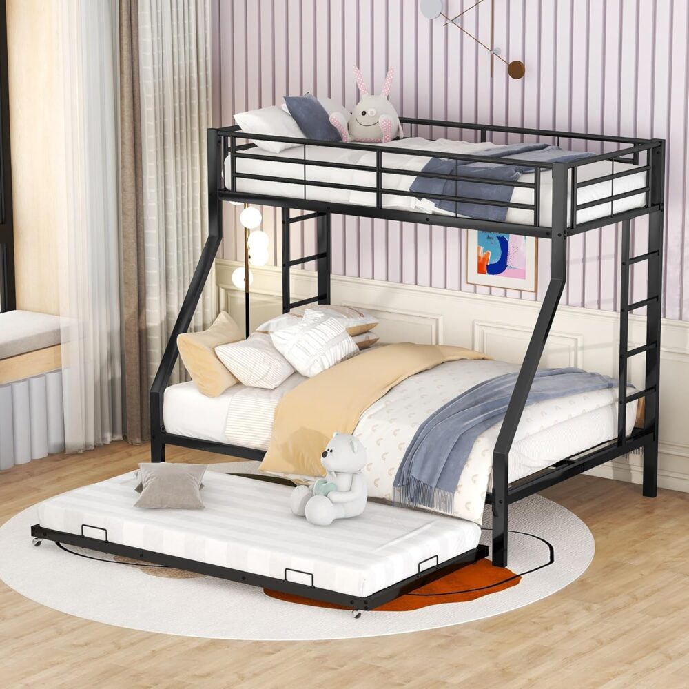 Metall Etagenbett Schwarz 90x200 cm mit Leiter – Bild 3