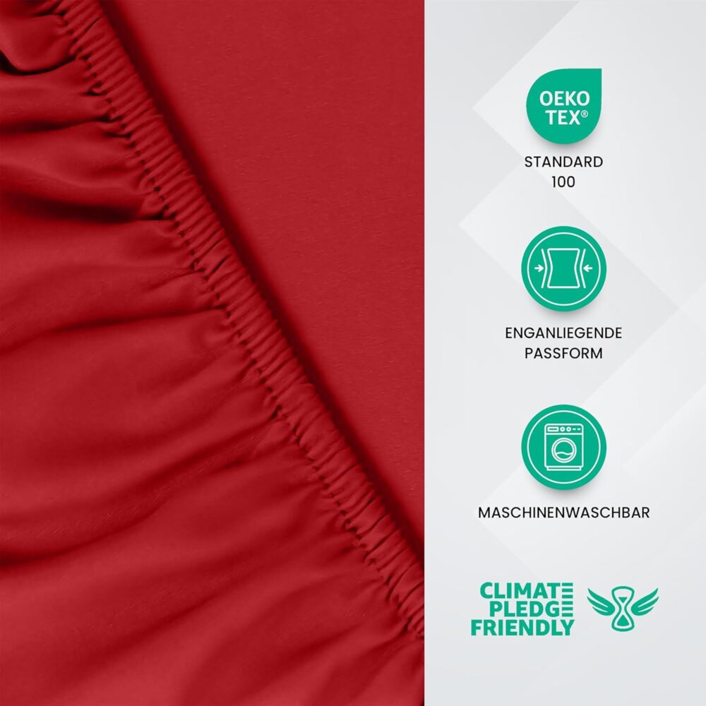 Fitted Sheet 90 x 200 cm – Red, Oeko-Tex Certified, Brushed Polyester, 35 cm Deep Pocket – Bild 2