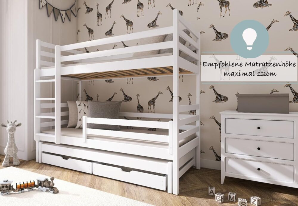 Holz Etagenbett 90x200 cm mit Ausziehbett & Schubladen – Bild 3