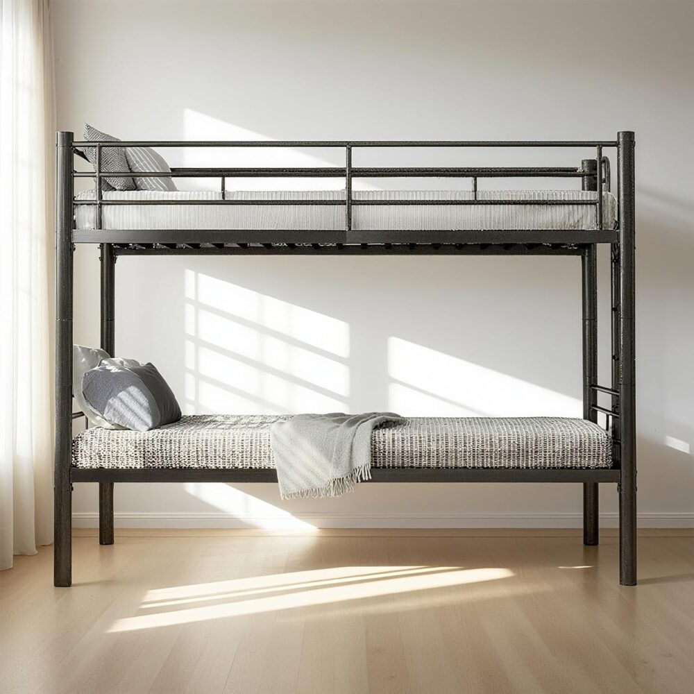 Metall Etagenbett Schwarz 90x200 cm mit Leiter – Bild 3