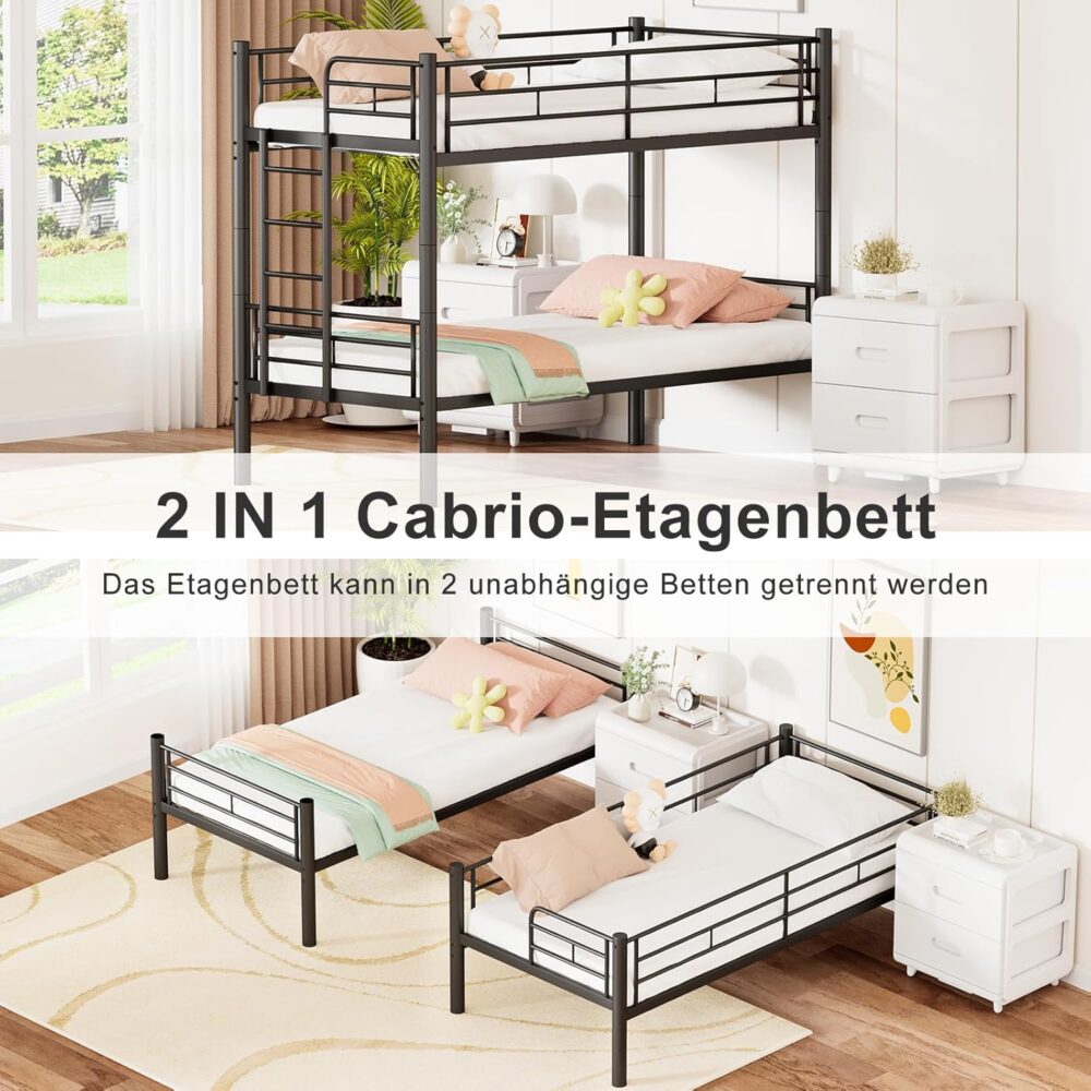 Etagenbett Metall 90x200 cm trennbar, Schwarz – Bild 3