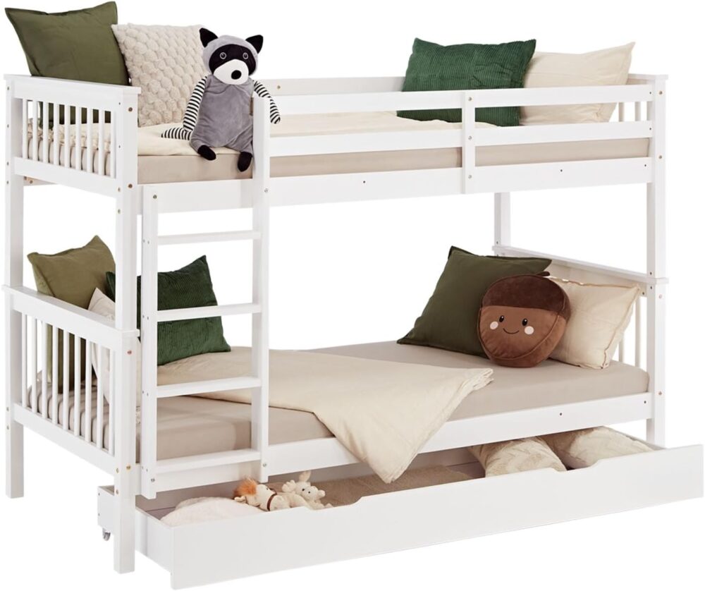 Etagenbett 90x200 mit Treppe und Bettkasten Weiß – Bild 3