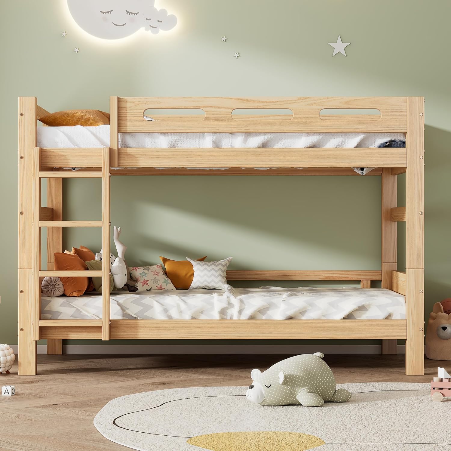 Bunk bed 90x200 with stairs & fall protection natural finish – Bild 3