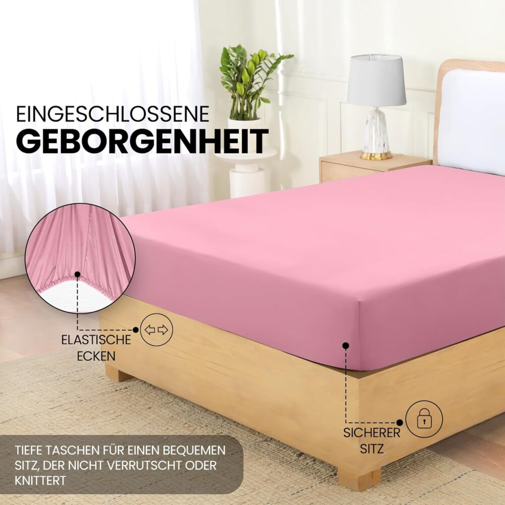 Fitted Sheet 90 x 200 cm – Pink, Oeko-Tex Certified, Brushed Polyester, 35 cm Deep Pocket – Bild 4