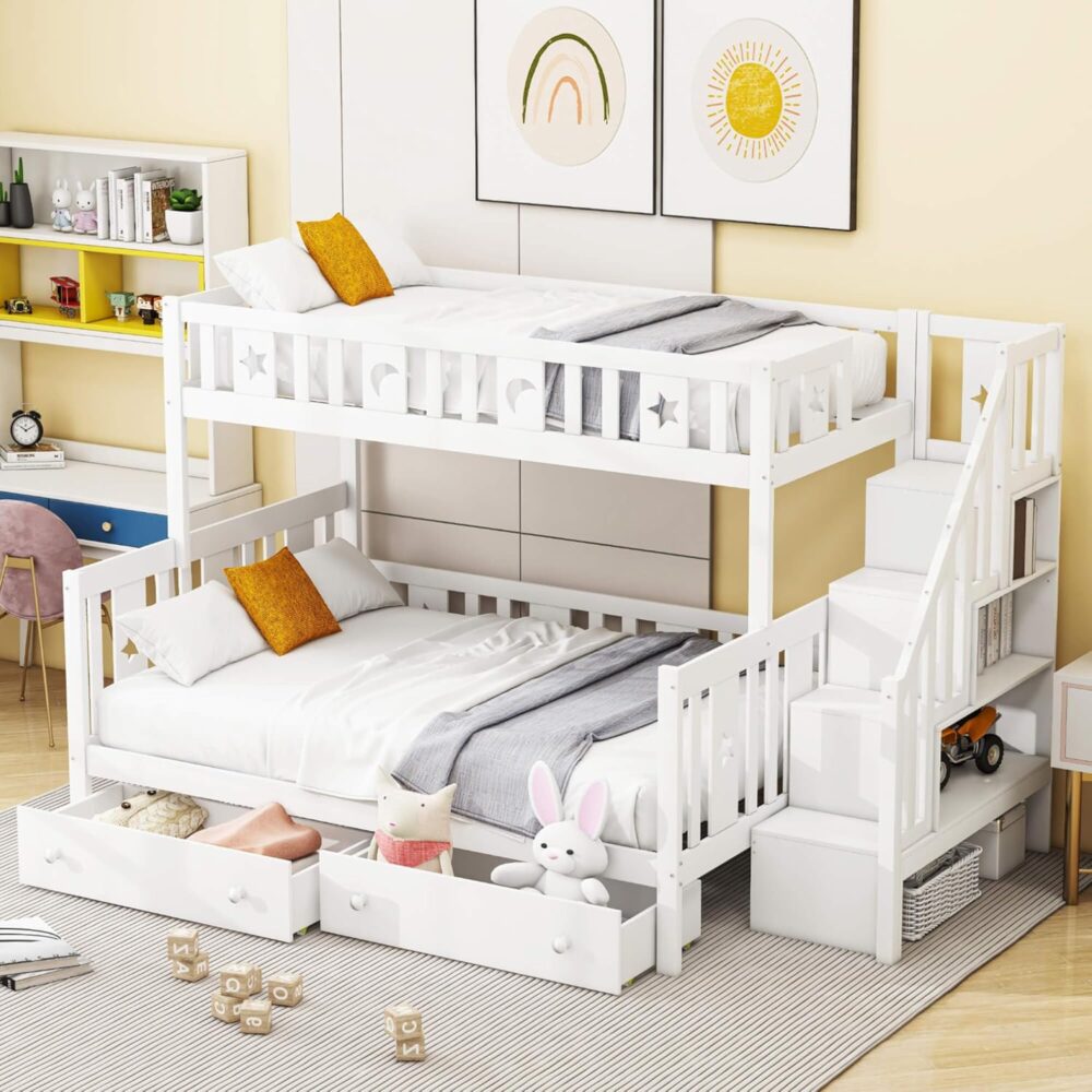 Etagenbett aus Kiefernholz mit Treppe und Schubladen – Bild 4
