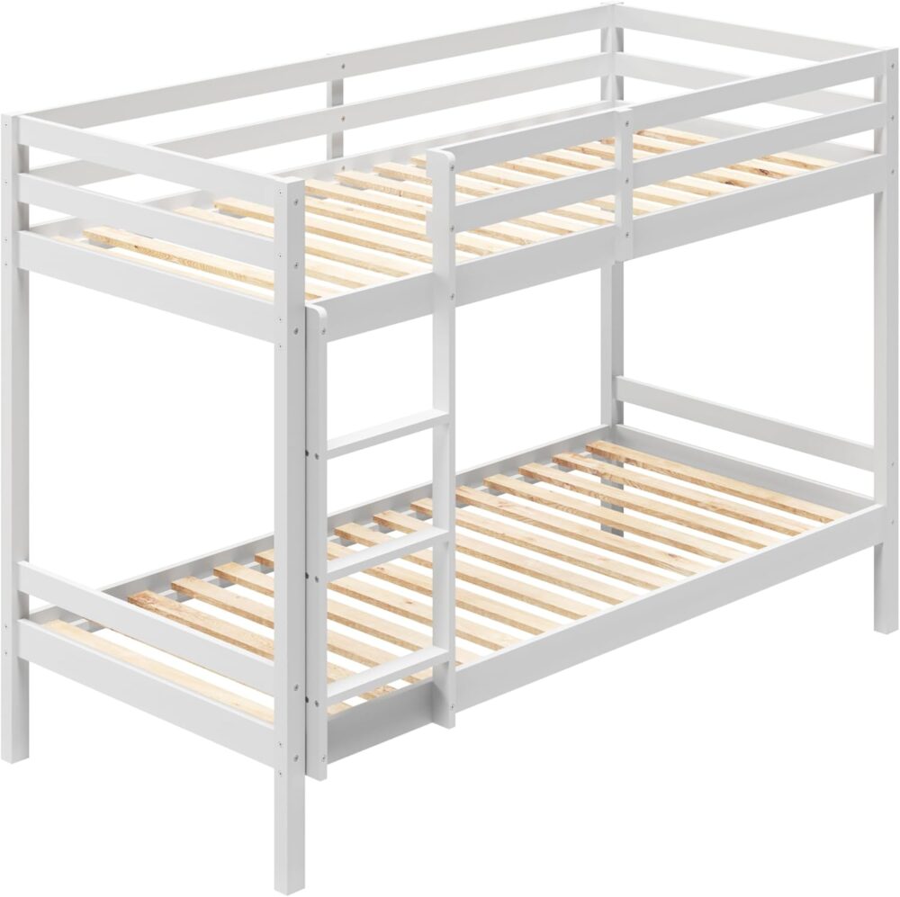 Etagenbett, Etagenbett 90 x 200 cm, Kinderbett aus Holz, EN 747 zertifiziert, platzsparendes und sicheres Etagenbett, 206 x 96 x 146 cm (B x T x H), weiß, geeignet für 4 bis 18 Jahre – Bild 4
