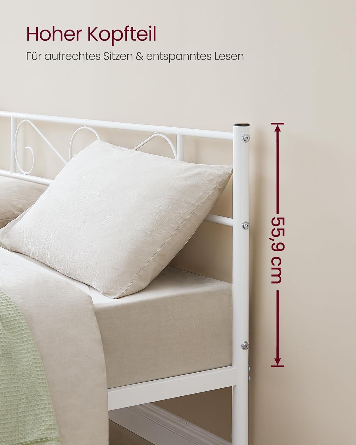 White Metal Double Bed Frame 160x200cm Easy Setup – Bild 6