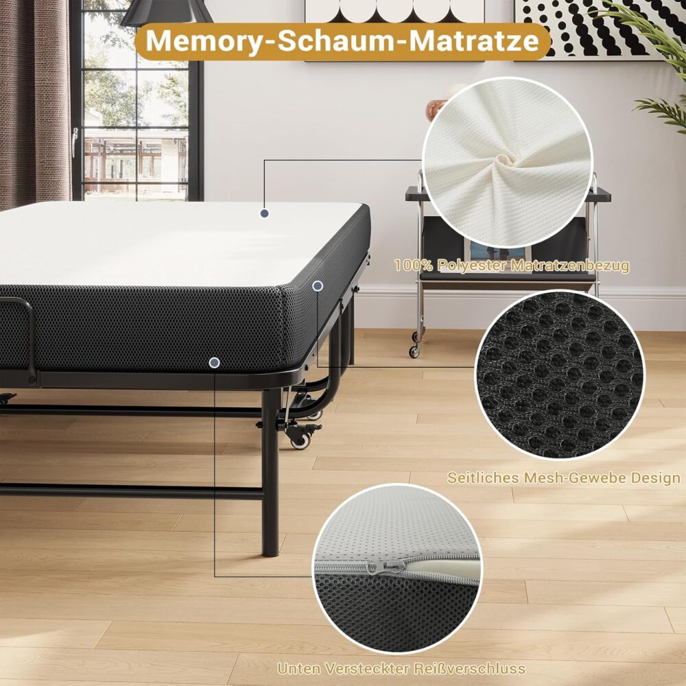 Folding Metal Guest Bed 90x200cm with Foam Mattress – Bild 6
