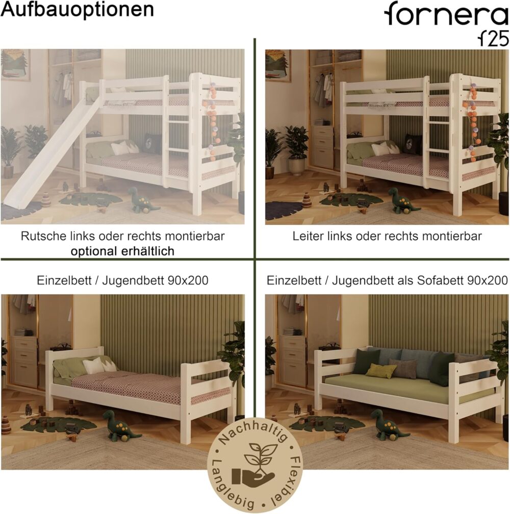 Massivholz-Etagenbett für 2 Kinder aus Kernbuche 90 x 200 cm – Doppelstockbett mit Lattenrost – Kinder-Etagenbett mit Treppe – Bild 4