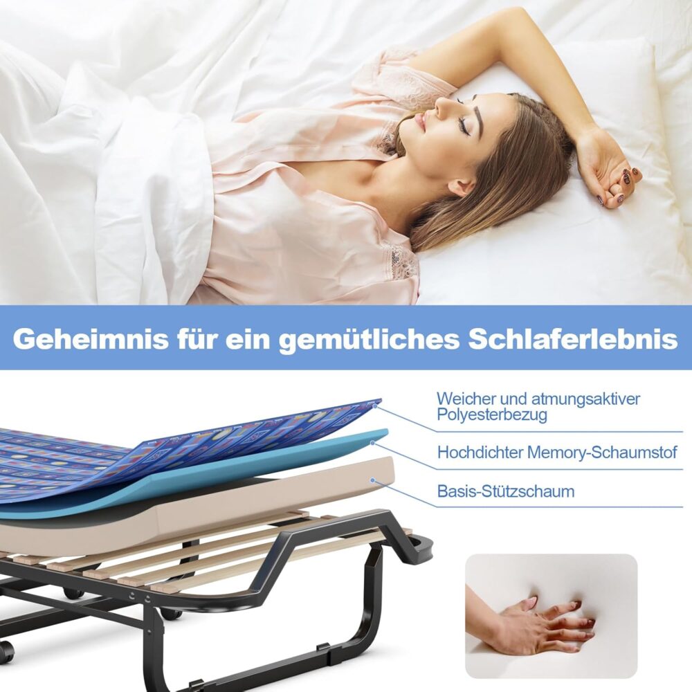 Folding Metal Bed 80x200cm with Memory Foam Mattress – Bild 3