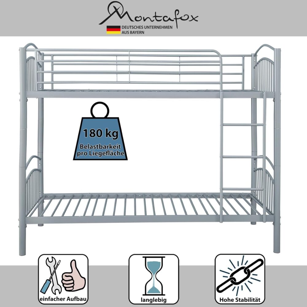 Etagenbett 190 x 90 cm Metall – trennbar in zwei Einzelbetten – Bild 4
