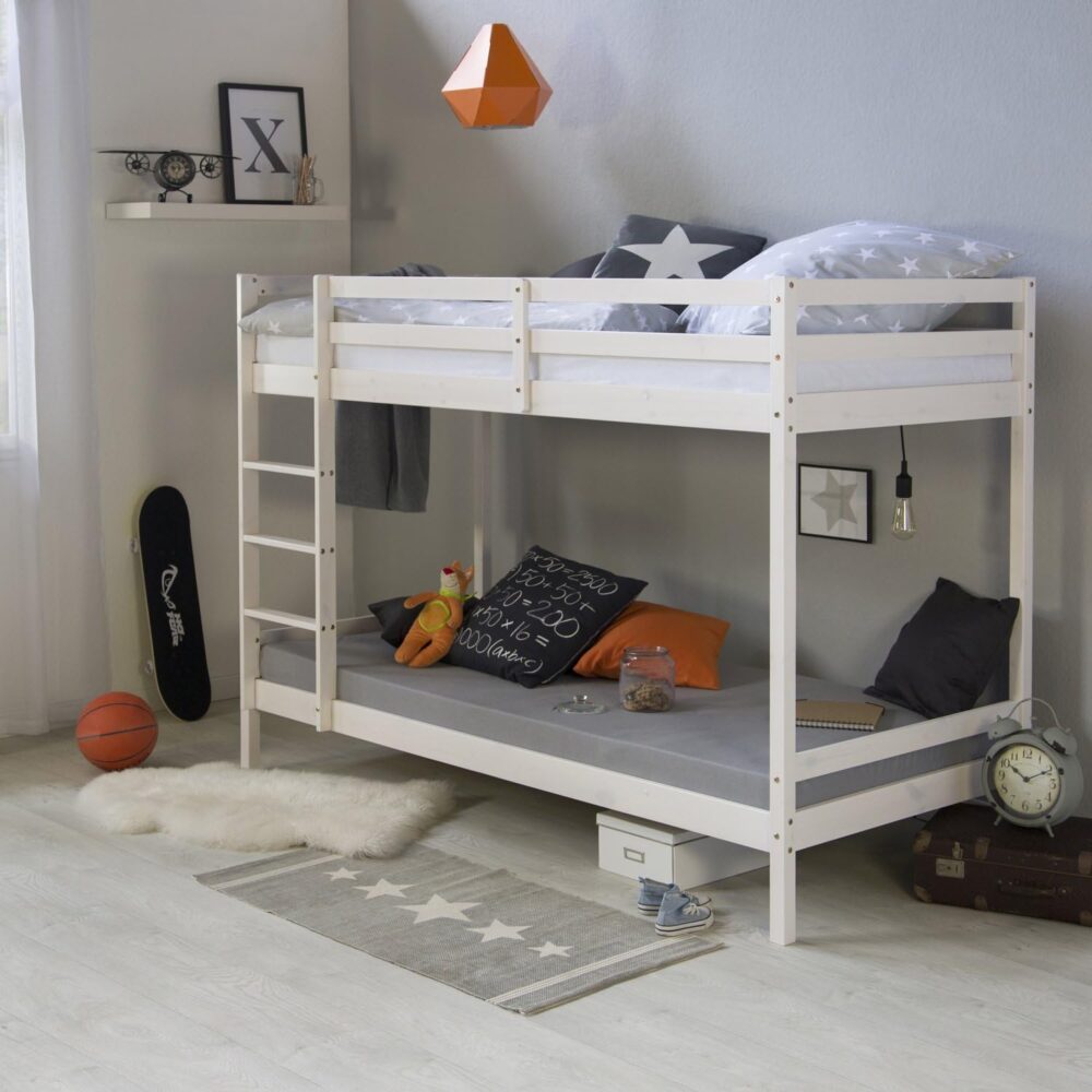 Etagenbett 90 x 200 cm mit Stauraum, Holz, Weiß, Doppel-Etagenbett 90 x 200 cm für 2 Kinder mit Lattenrost | Artikel 1431 – Bild 4