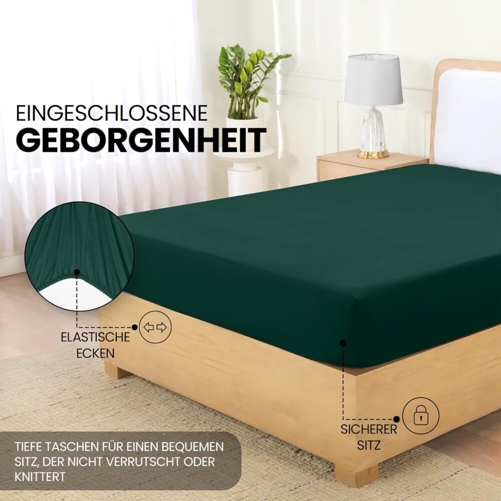 Fitted Sheet 140 x 200 cm – Green, Oeko-Tex Certified, Brushed Polyester, 35 cm Deep Pocket – Bild 4