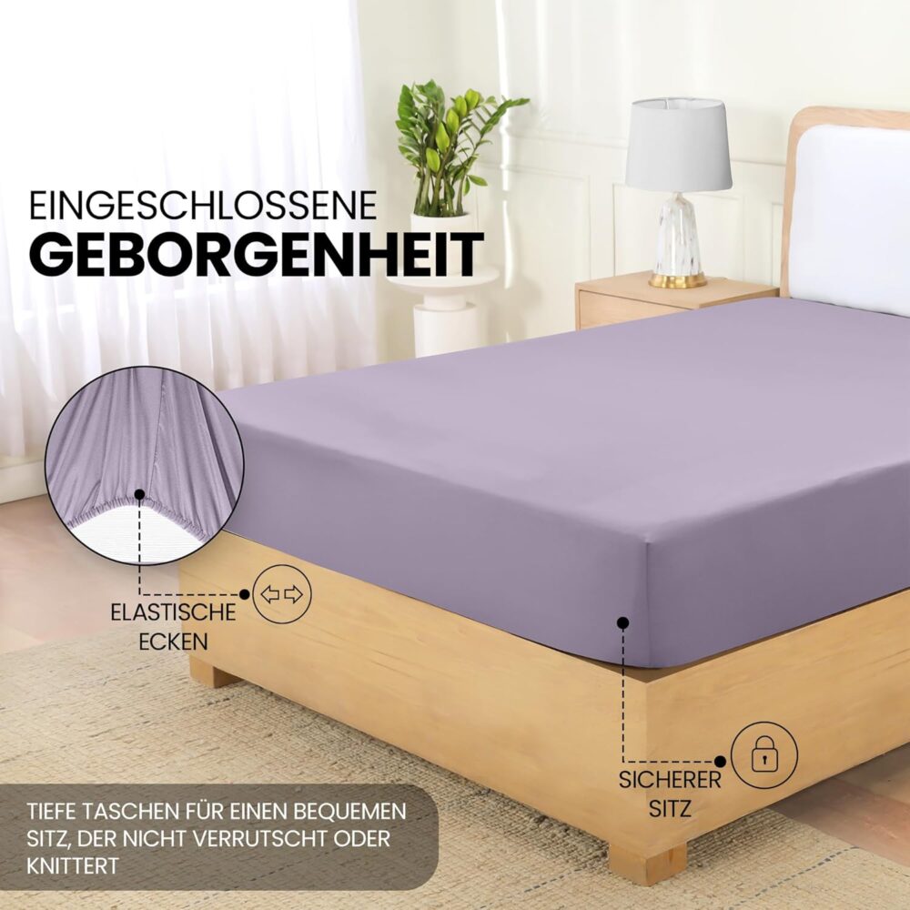 Fitted Sheet 160 x 200 cm – Lavender, Oeko-Tex Certified, Brushed Polyester, 35 cm Deep Pocket – Bild 4