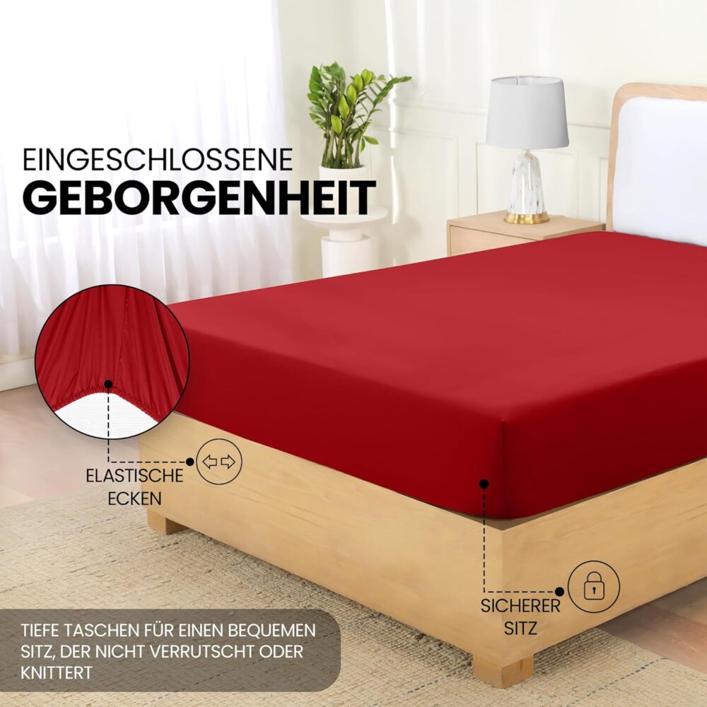 Fitted Sheet 90 x 200 cm – Red, Oeko-Tex Certified, Brushed Polyester, 35 cm Deep Pocket – Bild 4