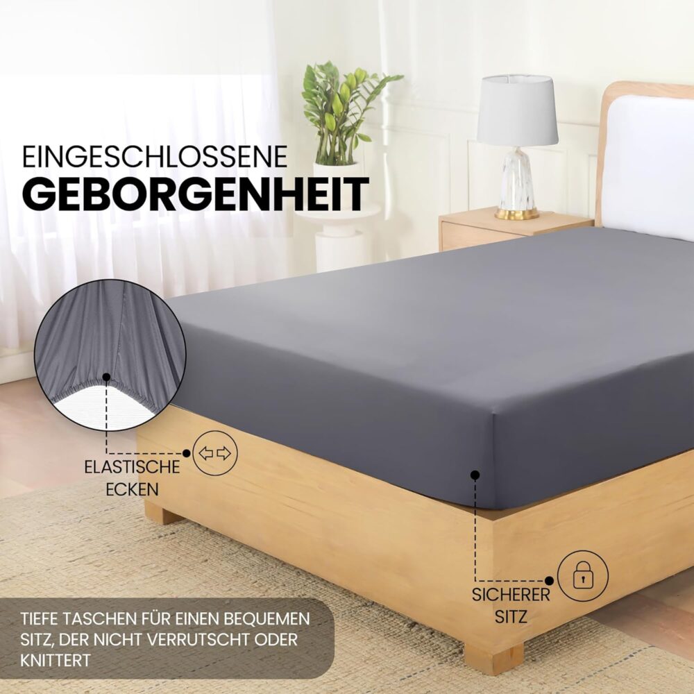 Fitted Sheet 120 x 200 cm - Grey Brushed Microfiber with 35 cm Deep Pocket – Bild 5