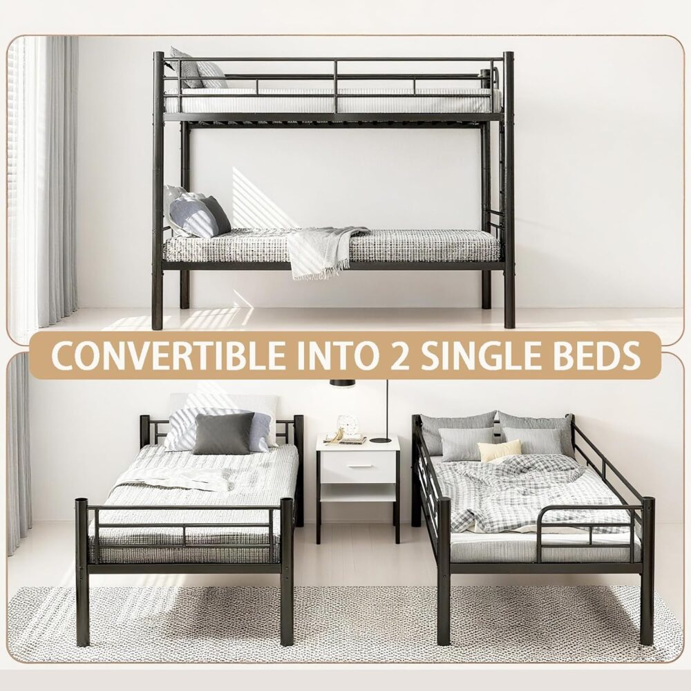 Metall Etagenbett Schwarz 90x200 cm mit Leiter – Bild 4