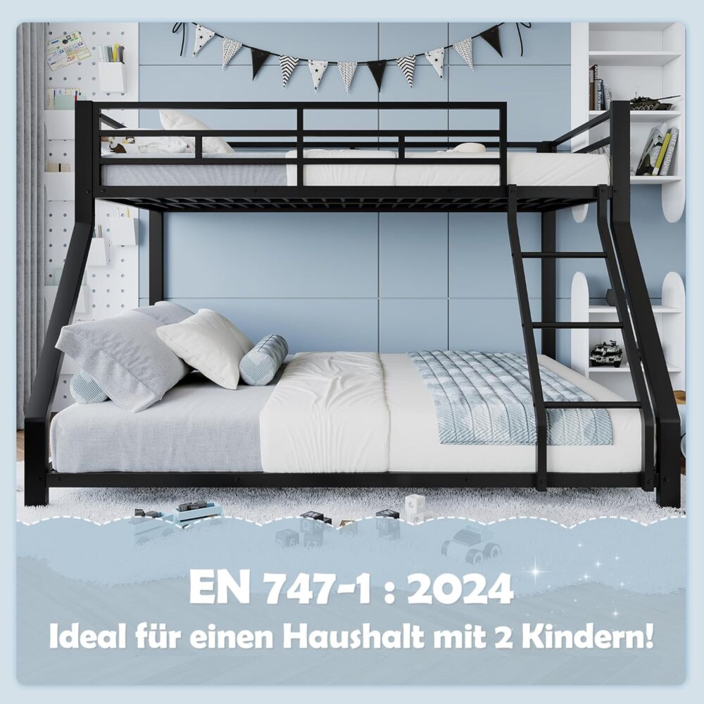 Etagenbett Metall 90x200 + 140x200 cm, Schwarz – Bild 4