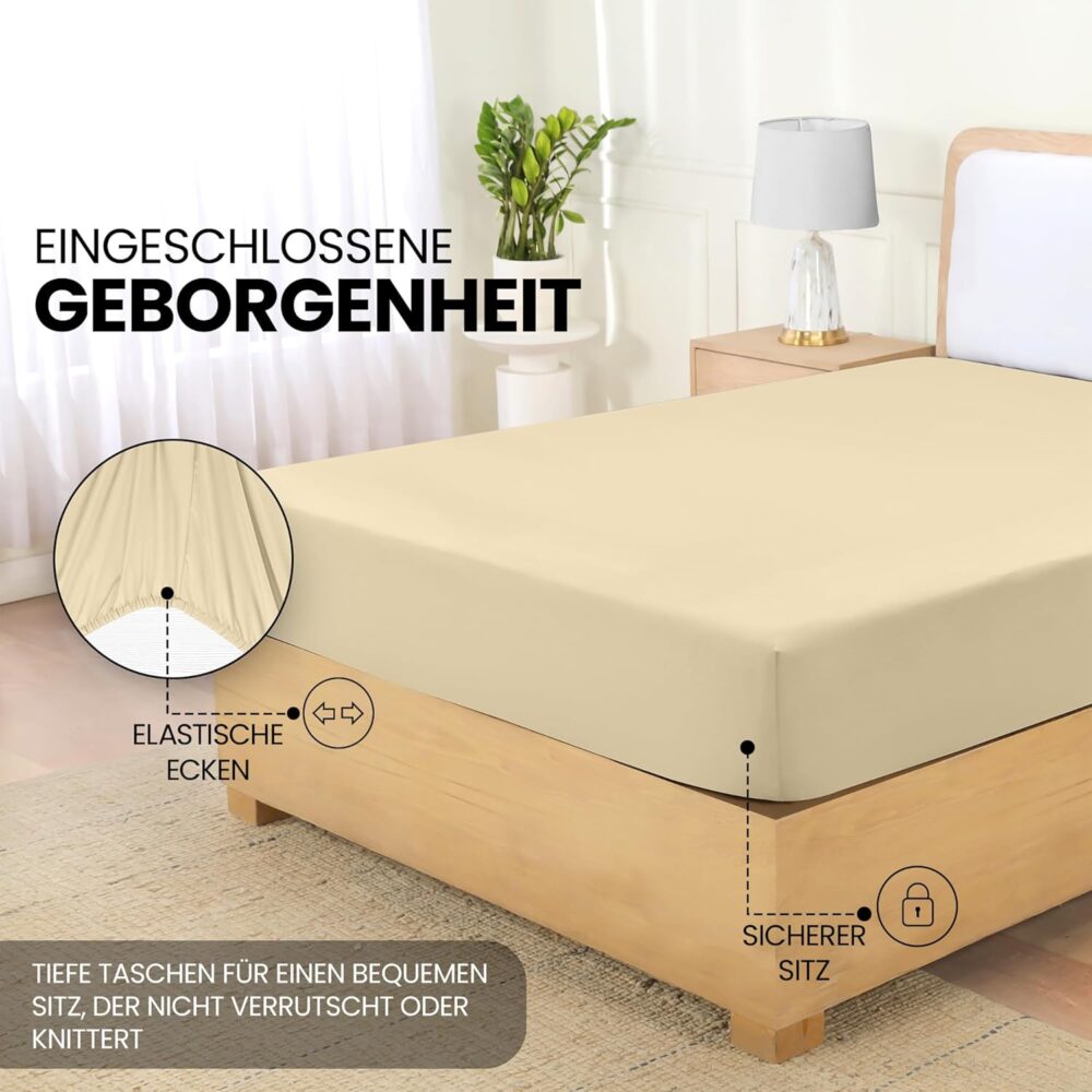 Fitted Sheet 120 x 200 cm - Beige - Oeko-Tex Certified Brushed Microfibre – Bild 4