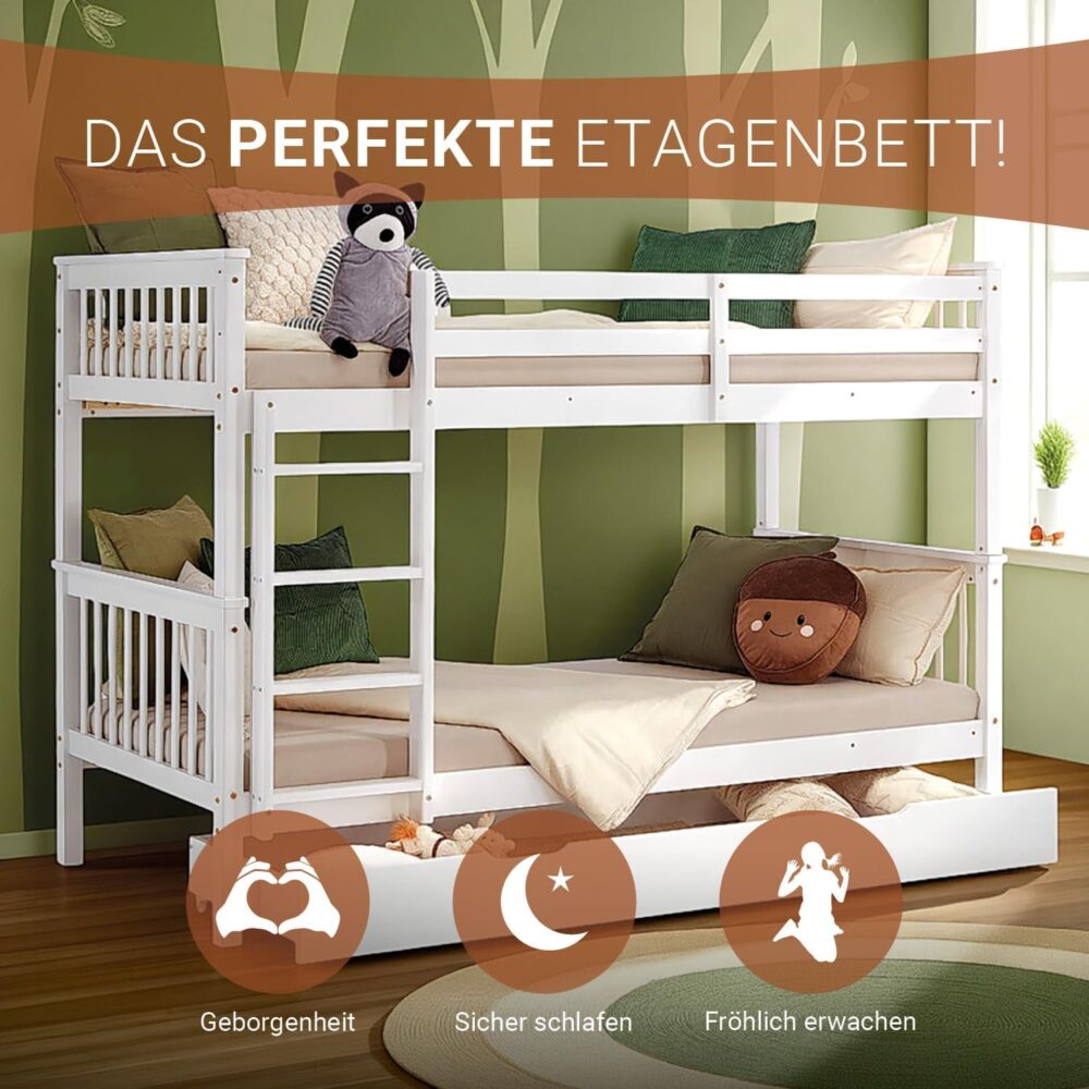Etagenbett 90x200 mit Treppe und Bettkasten Weiß – Bild 4