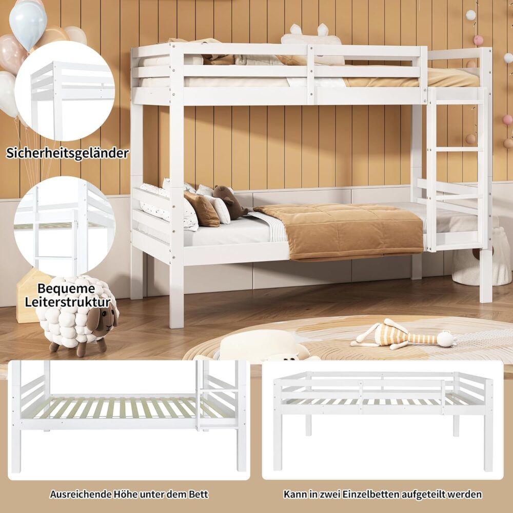 Etagenbett 90x200 aus Kiefer mit Leiter & Schutz – Bild 4