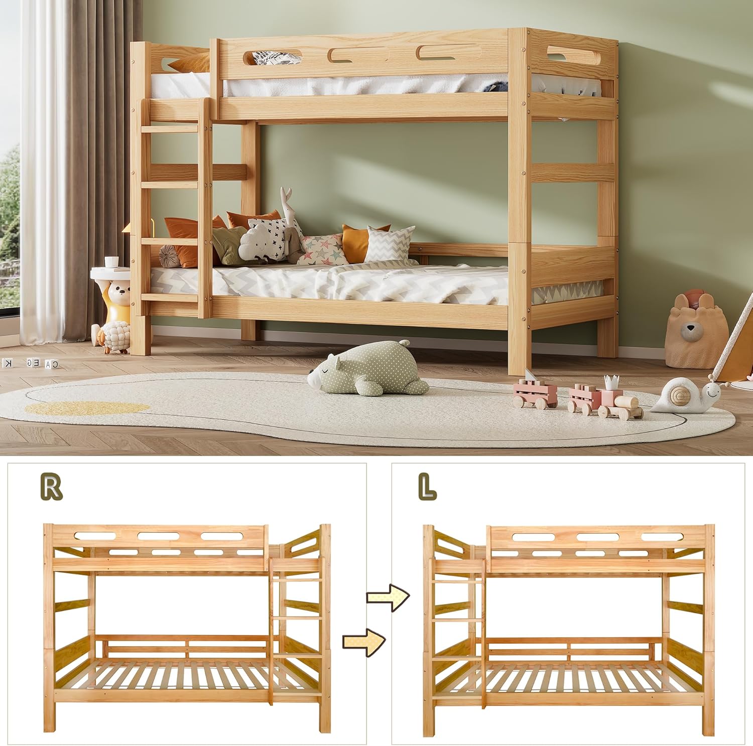 Bunk bed 90x200 with stairs & fall protection natural finish – Bild 4