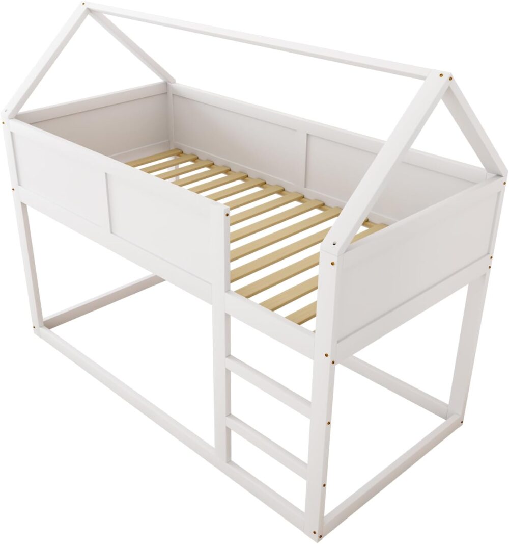 Etagenbett 90x200 mit Treppe aus Massivholz Weiß – Bild 4
