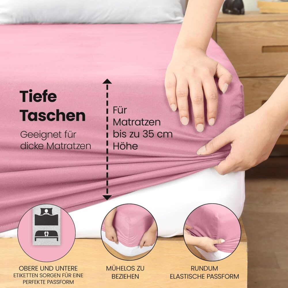 Fitted Sheet 90 x 200 cm – Pink, Oeko-Tex Certified, Brushed Polyester, 35 cm Deep Pocket – Bild 5