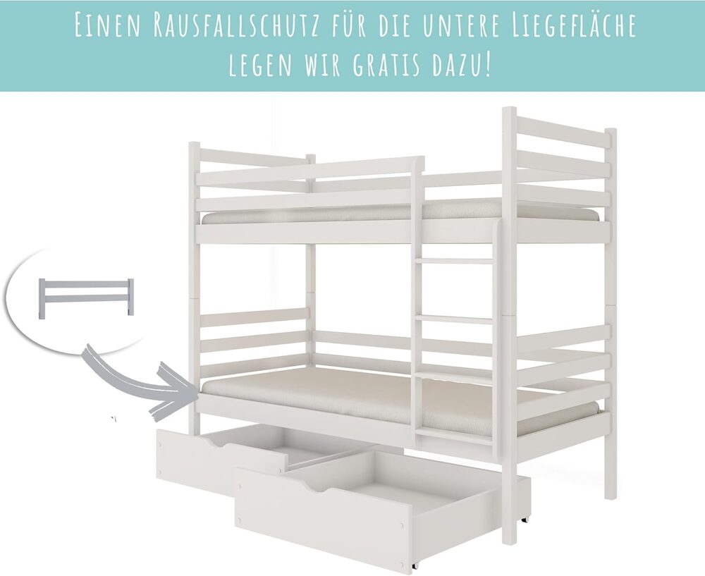 Etagenbett 90x200 cm mit Schubladen & Rausfallschutz – Bild 5