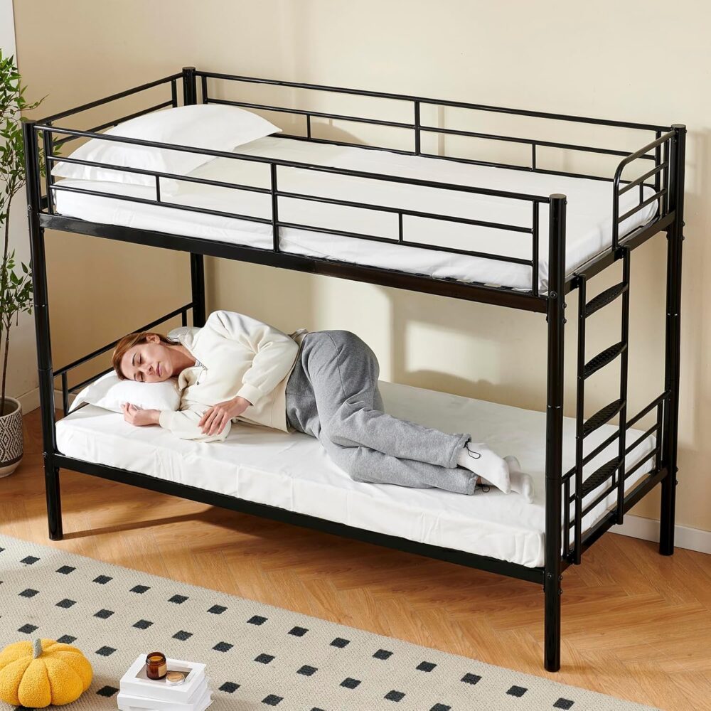 Metall-Etagenbett, mit Leiter und Fallschutz, geeignet für Erwachsene und Jugendliche, 90 x 200 cm, Schwarz – Bild 5