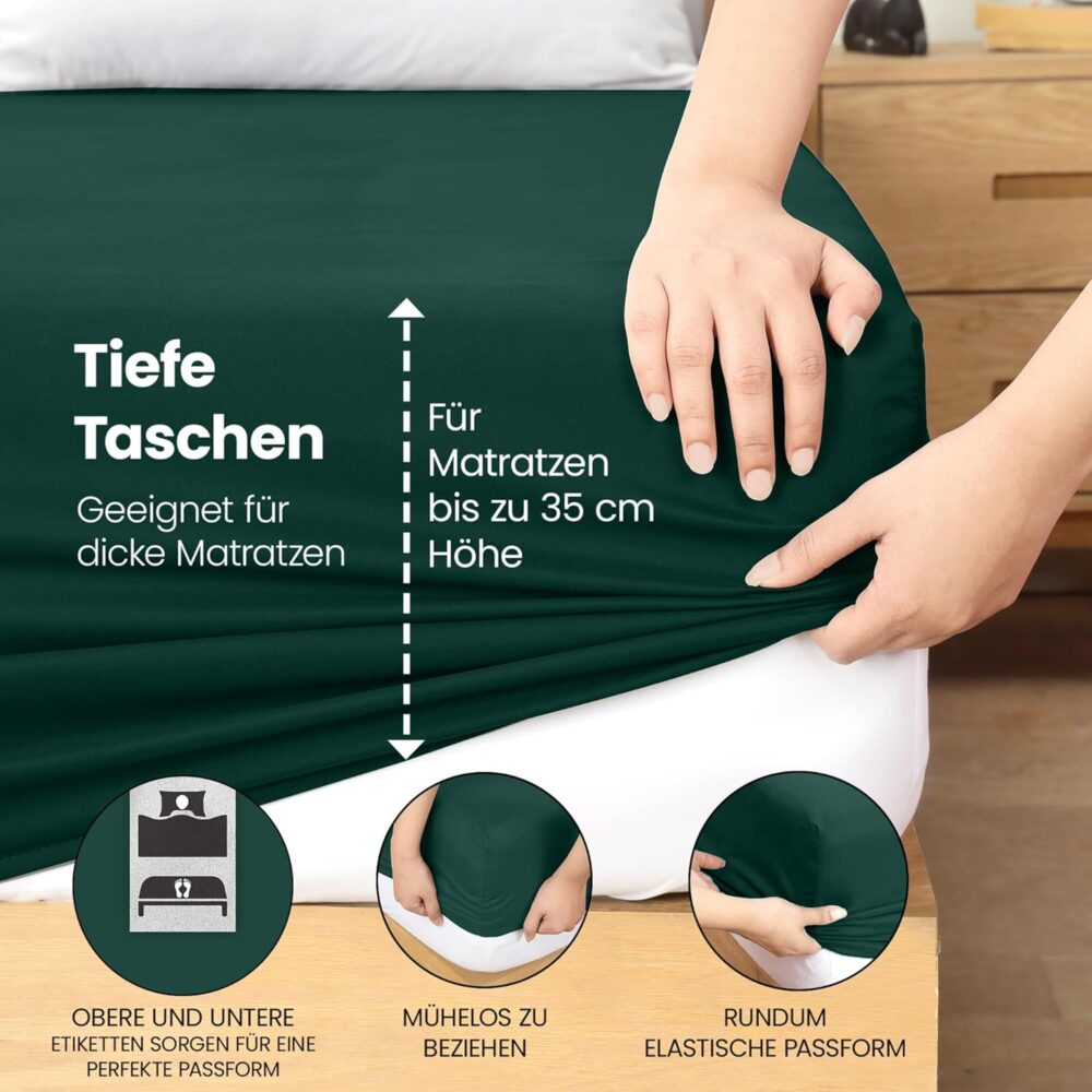 Fitted Sheet 140 x 200 cm – Green, Oeko-Tex Certified, Brushed Polyester, 35 cm Deep Pocket – Bild 5