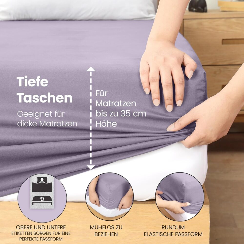 Fitted Sheet 160 x 200 cm – Lavender, Oeko-Tex Certified, Brushed Polyester, 35 cm Deep Pocket – Bild 5