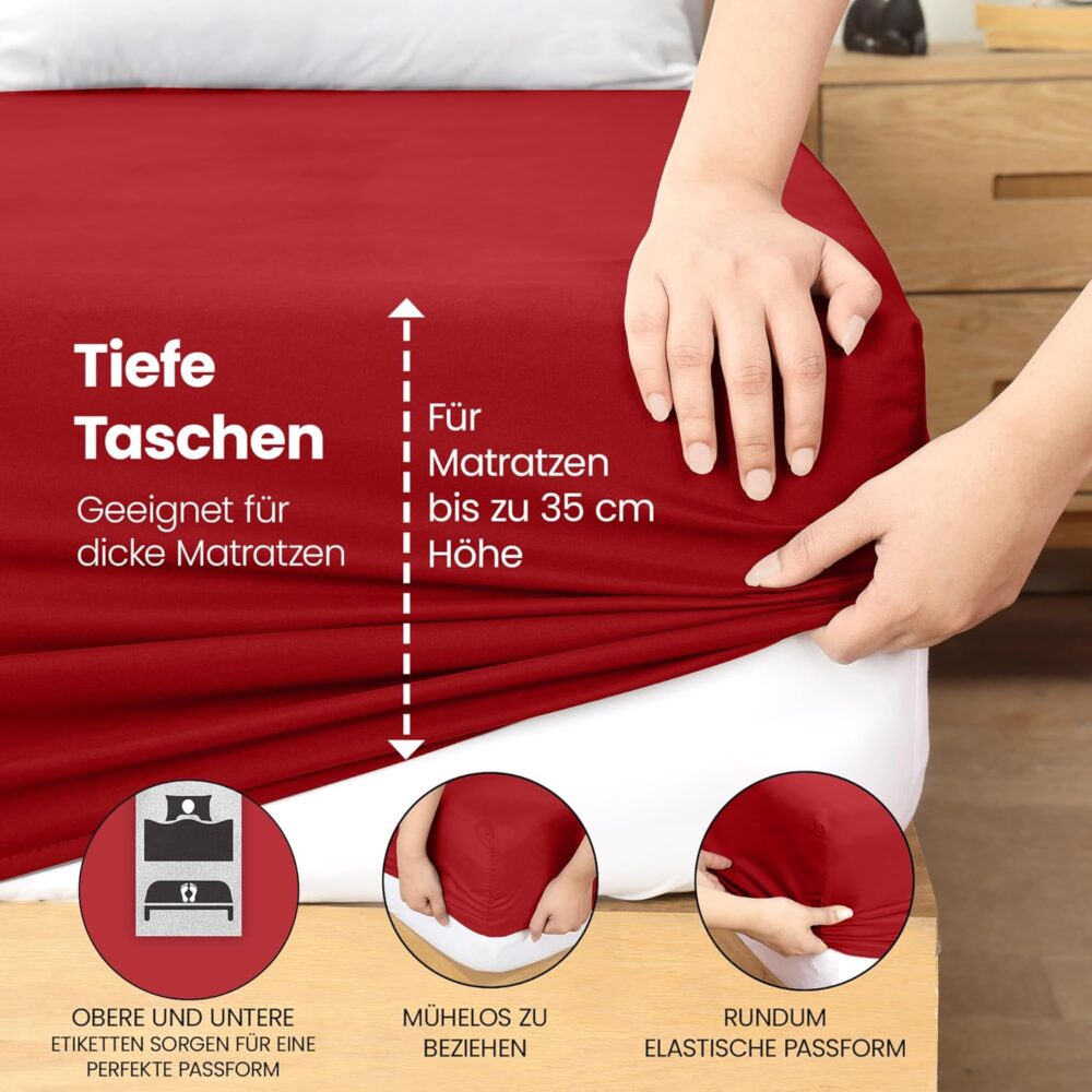 Fitted Sheet 90 x 200 cm – Red, Oeko-Tex Certified, Brushed Polyester, 35 cm Deep Pocket – Bild 5