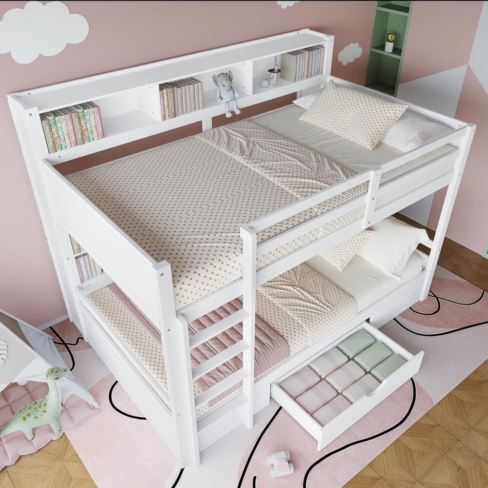 Wooden Bunk Bed 90x200 cm with Drawers & Ladder – Bild 4
