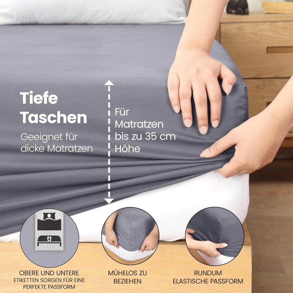 Fitted Sheet 120 x 200 cm - Grey Brushed Microfiber with 35 cm Deep Pocket – Bild 4