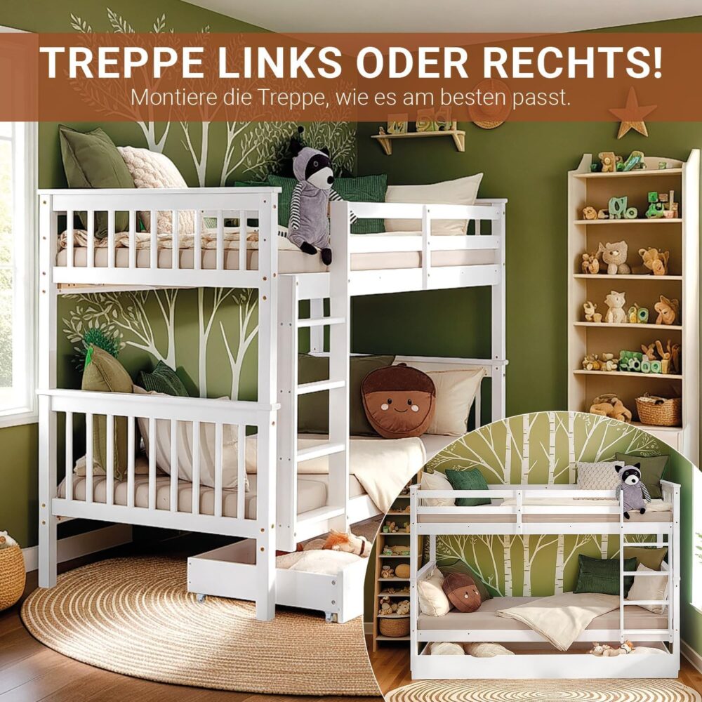 Etagenbett 90x200 mit Treppe und Bettkasten Weiß – Bild 5