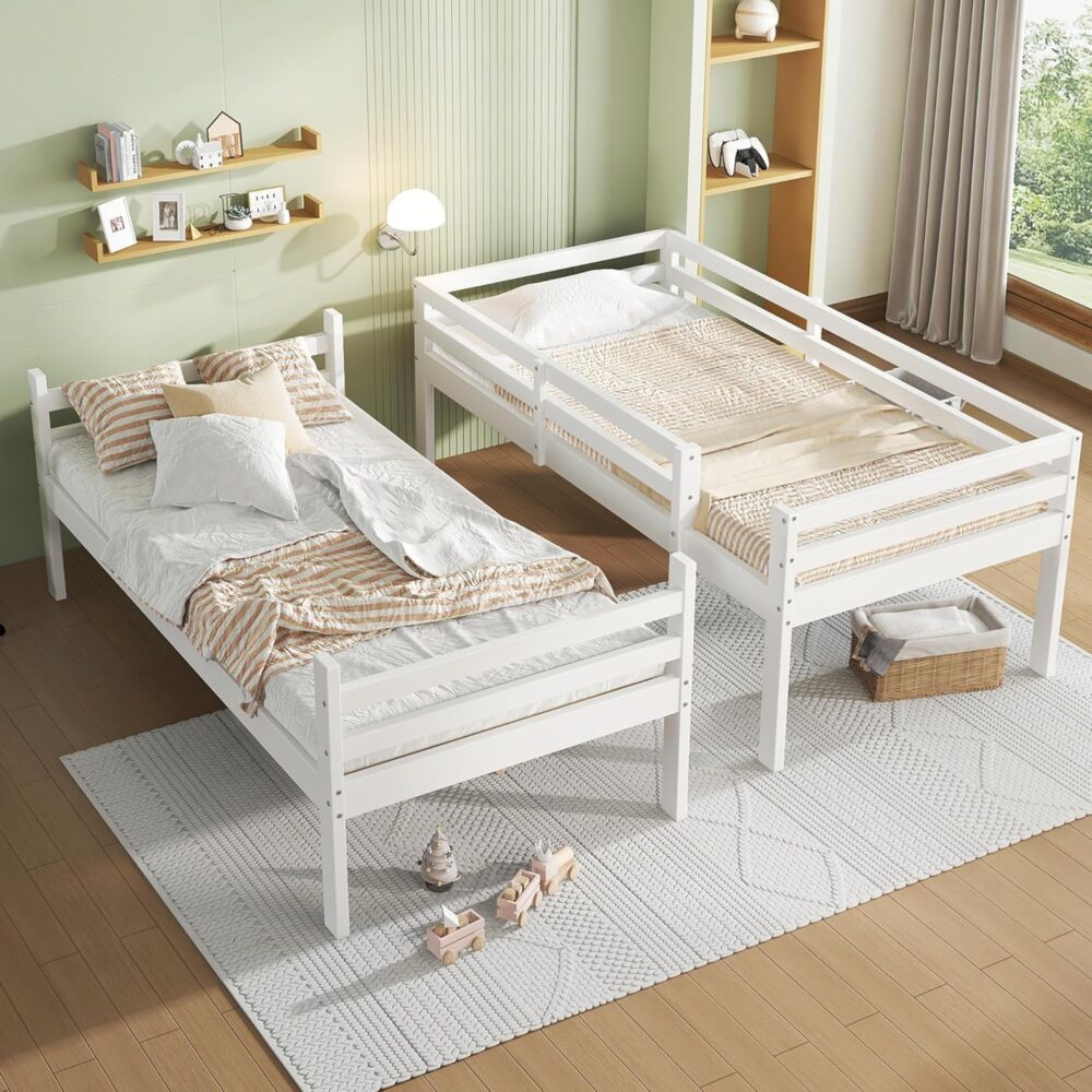Etagenbett 90x200 aus Kiefer mit Leiter & Schutz – Bild 5