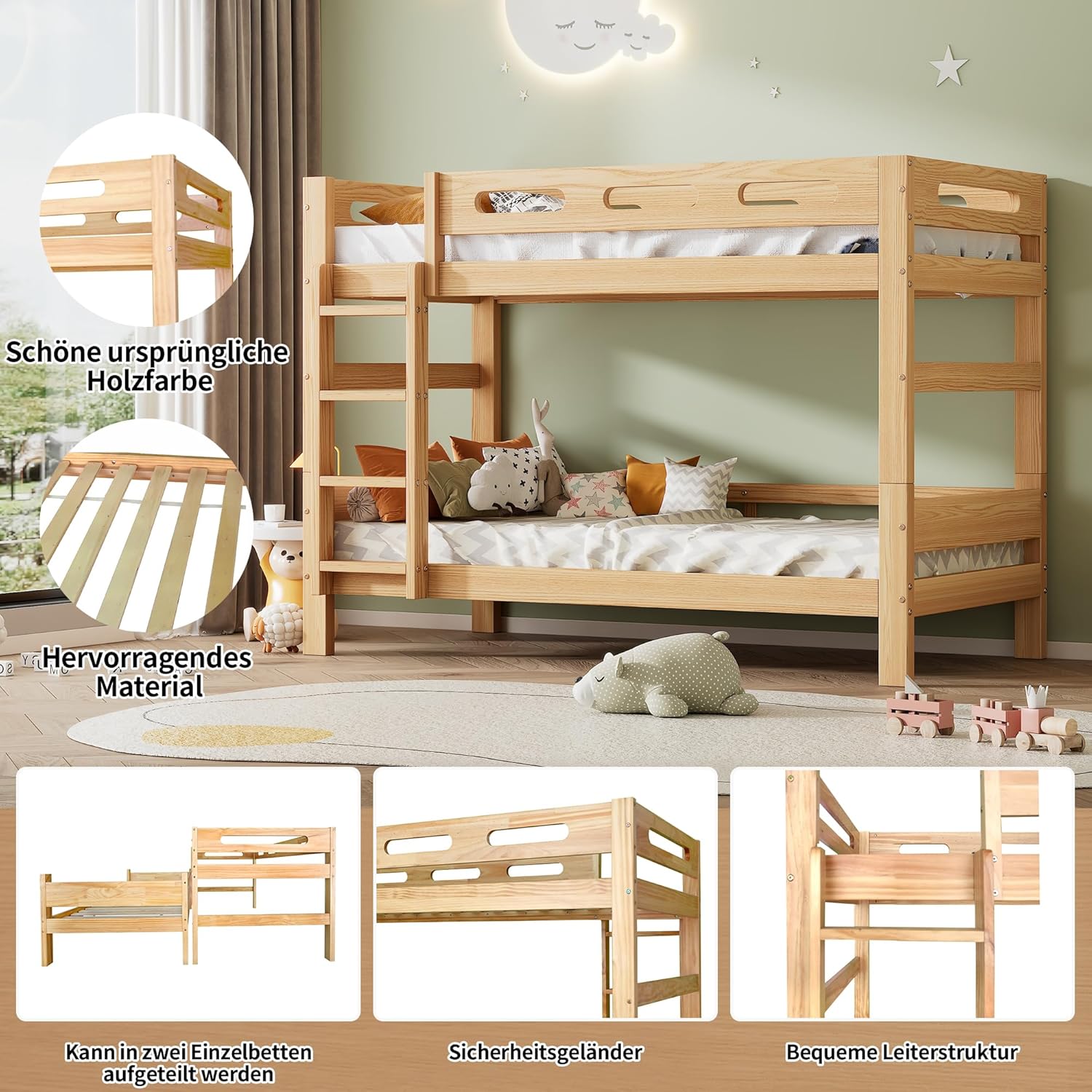 Bunk bed 90x200 with stairs & fall protection natural finish – Bild 5
