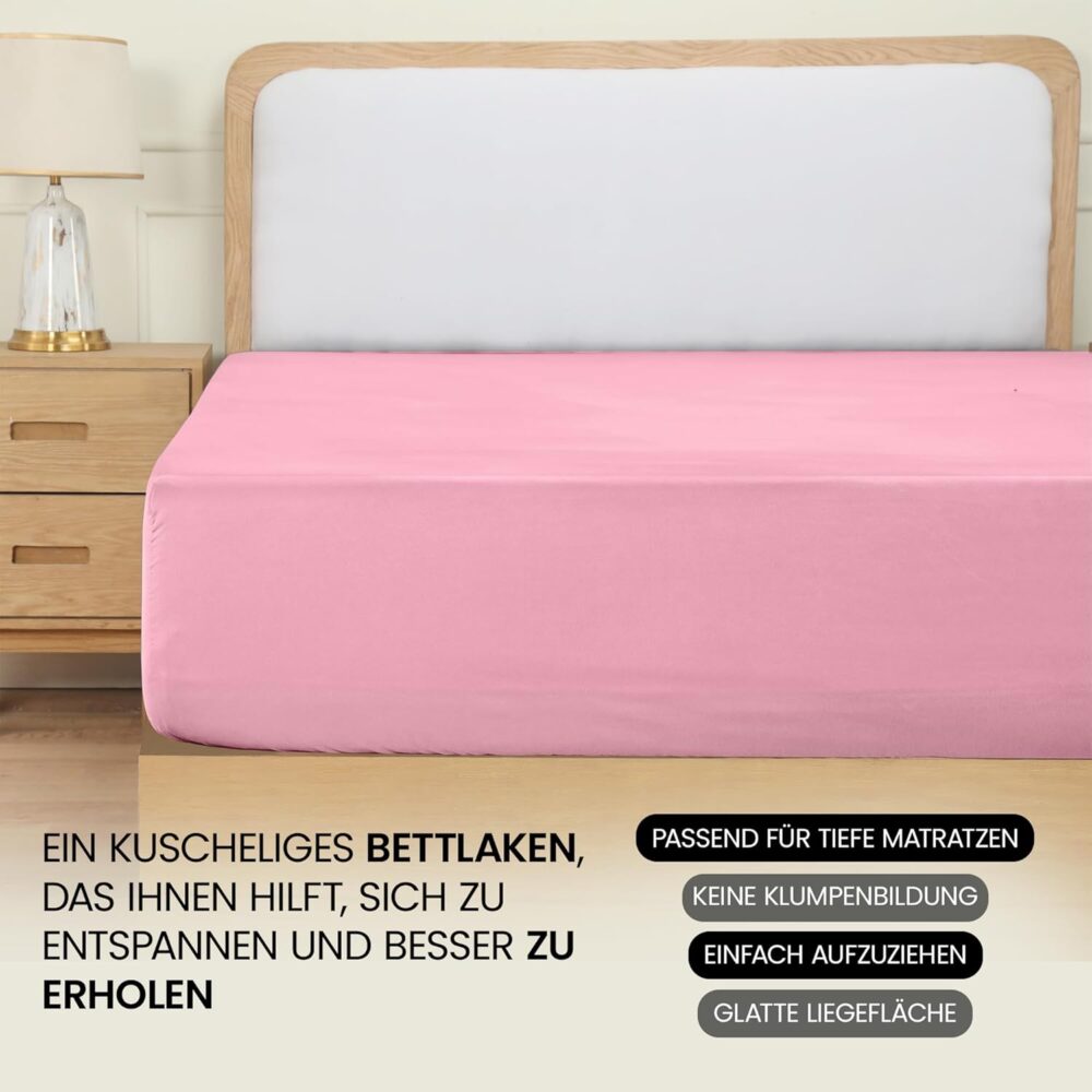 Fitted Sheet 90 x 200 cm – Pink, Oeko-Tex Certified, Brushed Polyester, 35 cm Deep Pocket – Bild 6