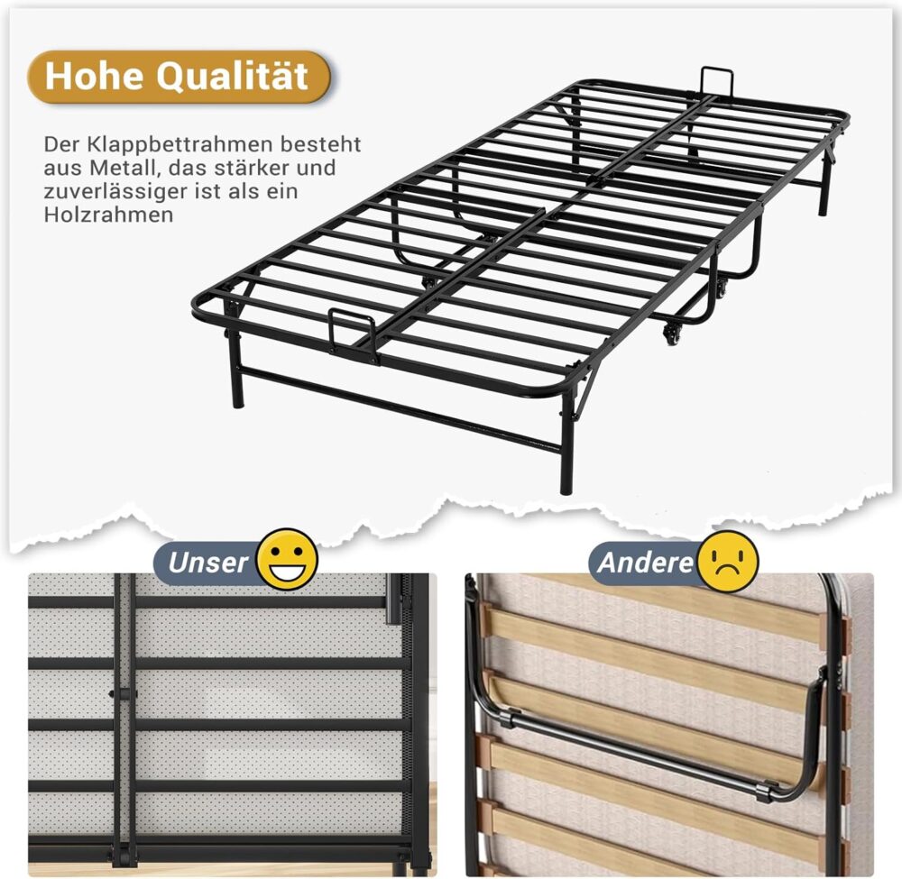 Folding Metal Guest Bed 90x200cm with Foam Mattress – Bild 4