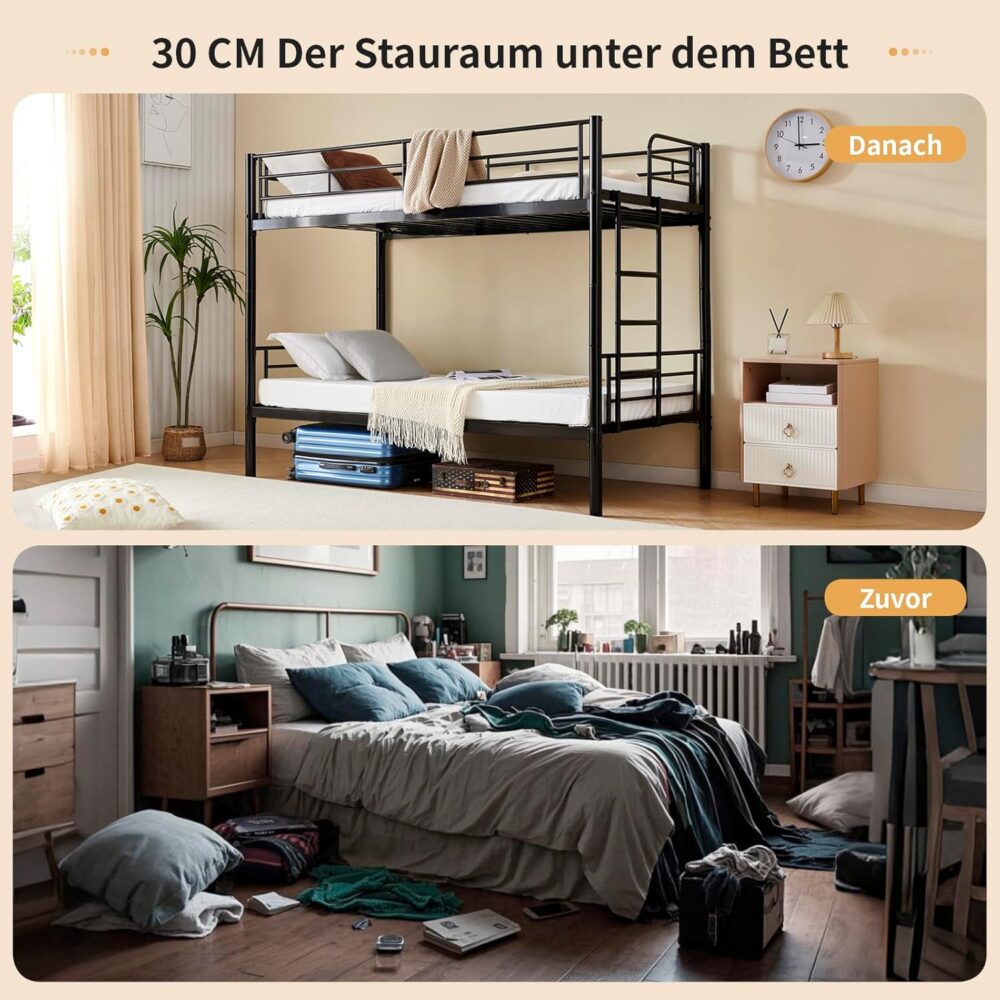 Metall-Etagenbett, mit Leiter und Fallschutz, geeignet für Erwachsene und Jugendliche, 90 x 200 cm, Schwarz – Bild 6