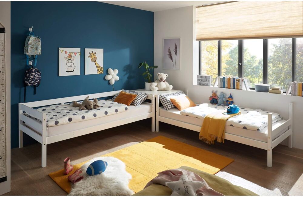 "Hochbett mit Leiter und zwei Liegeflächen 90 x 200 cm – Platzsparendes Kinder-Etagenbett aus Massivholz Kiefer Weiß – 97 x 140 x 207 cm (B x H x T)" – Bild 6