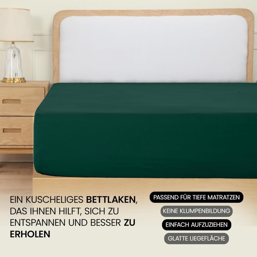 Fitted Sheet 140 x 200 cm – Green, Oeko-Tex Certified, Brushed Polyester, 35 cm Deep Pocket – Bild 7