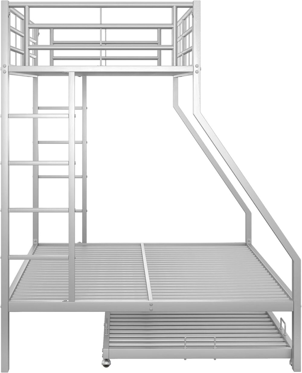 "Metall-Etagenbett mit ausziehbarem Zusatzbett, beidseitiger Leiter, für Kinder, Jugendliche und Erwachsene, leicht zu montieren, 90 (140) x 200 cm, Silber" – Bild 6