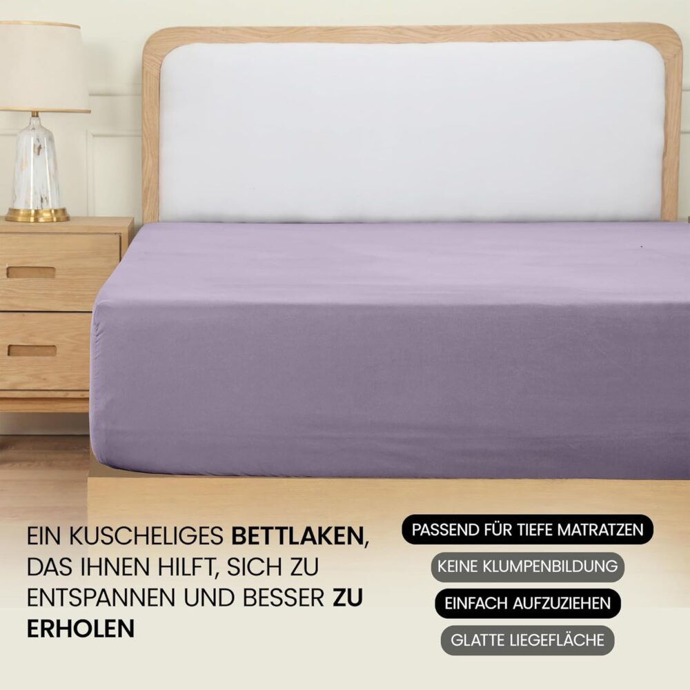 Fitted Sheet 160 x 200 cm – Lavender, Oeko-Tex Certified, Brushed Polyester, 35 cm Deep Pocket – Bild 6