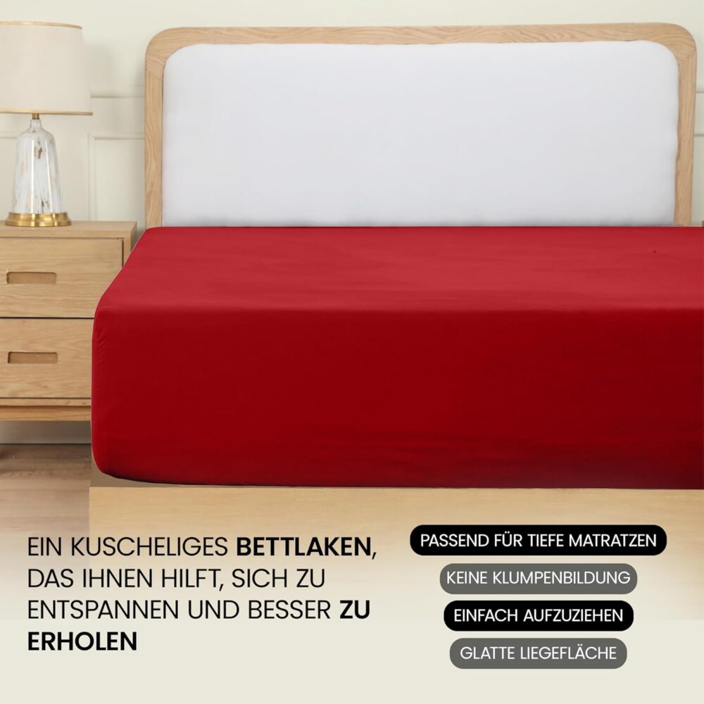 Fitted Sheet 90 x 200 cm – Red, Oeko-Tex Certified, Brushed Polyester, 35 cm Deep Pocket – Bild 7