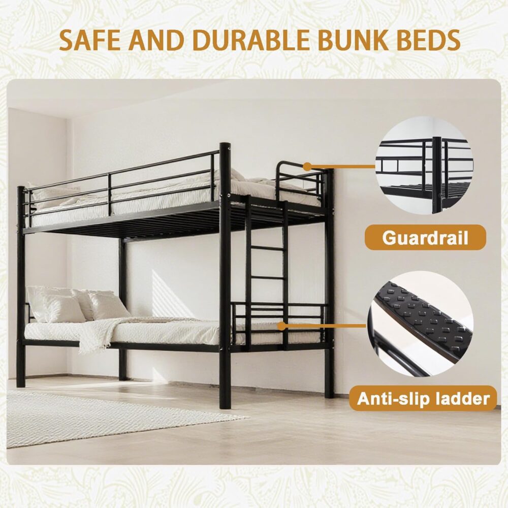 Metall Etagenbett Schwarz 90x200 cm mit Leiter – Bild 6